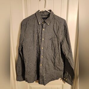 Nautica Men's Black and White Checkered Button-Down Shirt